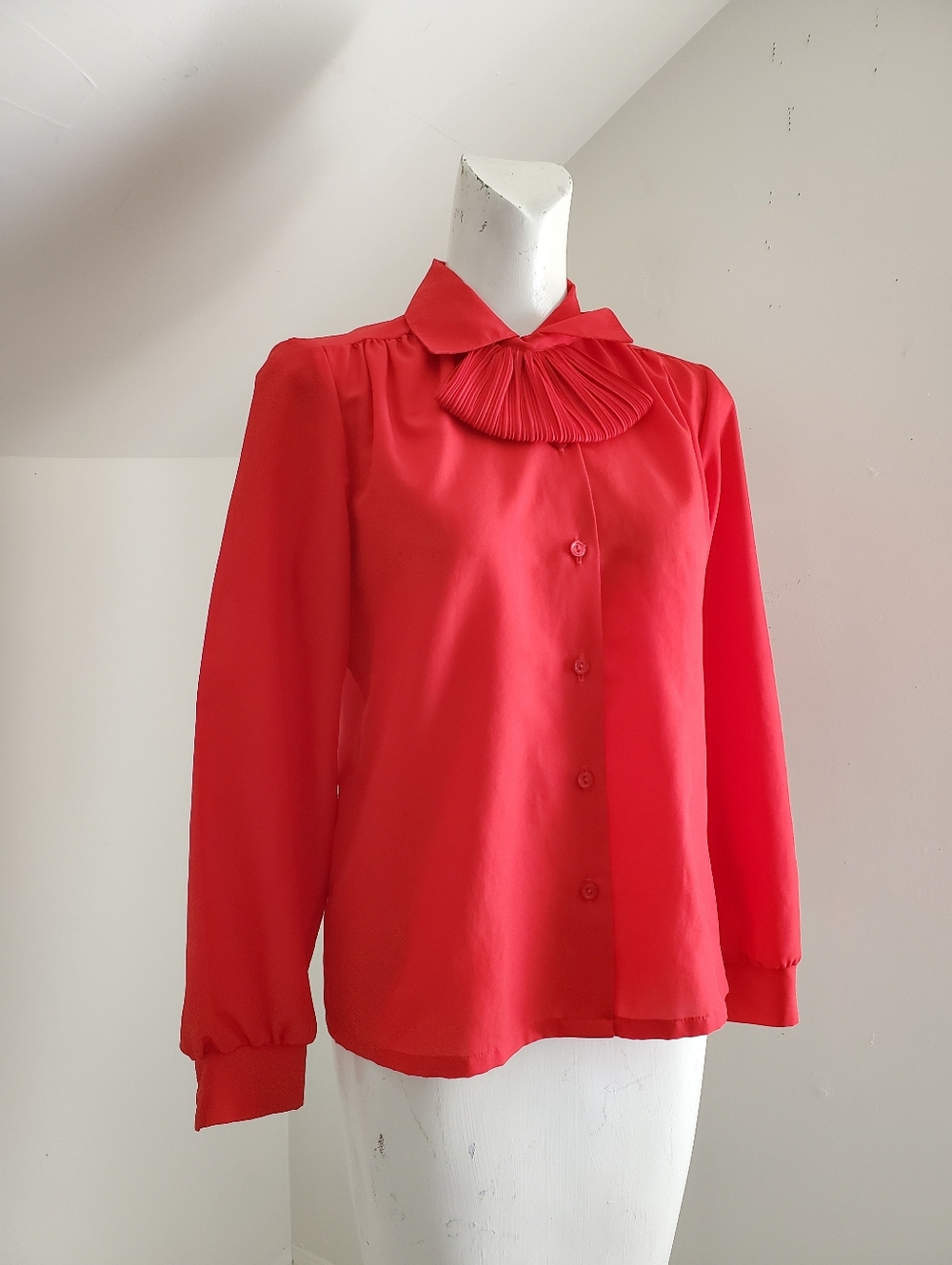 60s 70s Vintage Button Front Long Sleeve Blouse With Detachable Collar